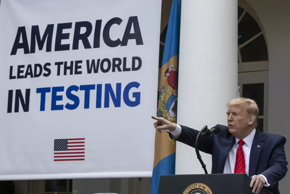President Donald Trump sin pressebrifing var rigget til å handle om hvordan USA er best i verden på å teste flest mulig for koronasmitte.