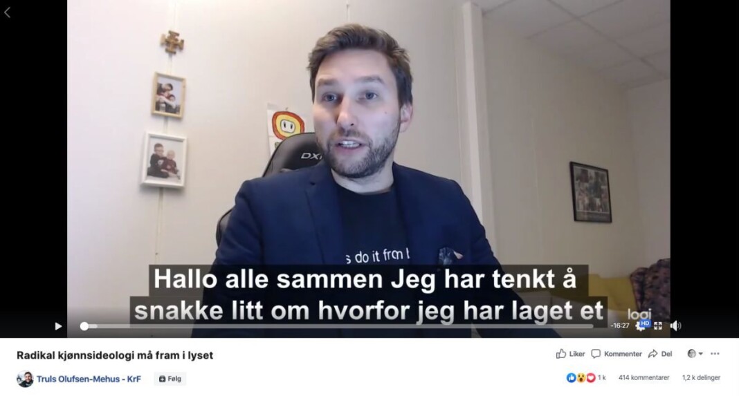 Skjermdump fra Facebook-videoen til Truls Olufsen-Mehus som Faktisk.no faktasjekket. Skjermdump fra Facebook-videoen til Truls Olufsen-Mehus som Faktisk.no faktasjekket.