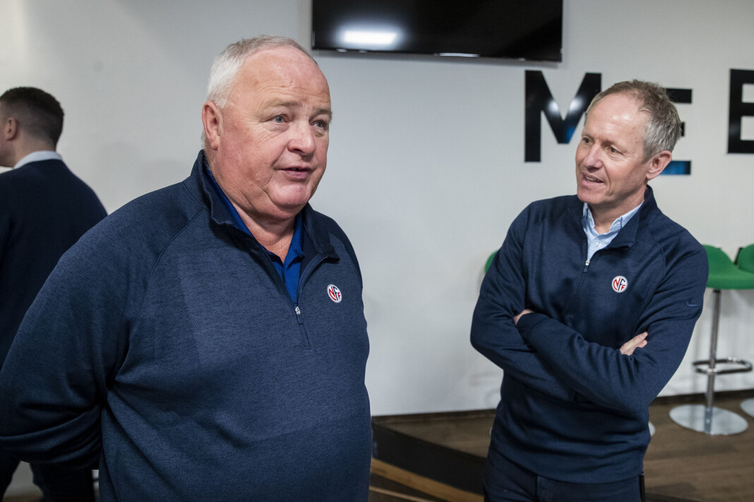 Fotballpresident Terje Svendsen (til venstre) og NFFs generalsekretær Pål Bjerketvedt. Fotballpresident Terje Svendsen (til venstre) og NFFs generalsekretær Pål Bjerketvedt.