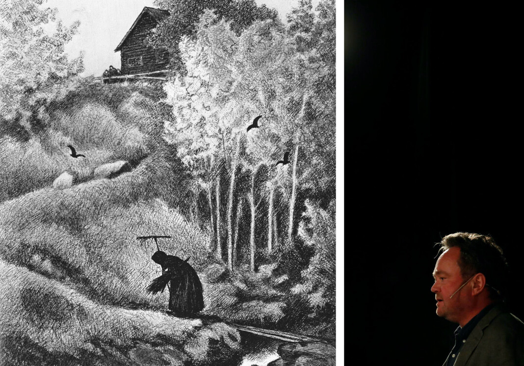 Til venstre Theodor Kittelsens tegning «Svartedauden kommer til gårds». Til høyre TV 2-korrespondent og USA-ekspert Fredrik Græsvik. Eller var det motsatt? Bildene har uansett ingenting med saken å gjøre. Beklager det. Til venstre Theodor Kittelsens tegning «Svartedauden kommer til gårds». Til høyre TV 2-korrespondent og USA-ekspert Fredrik Græsvik. Eller var det motsatt? Bildene har uansett ingenting med saken å gjøre. Beklager det.