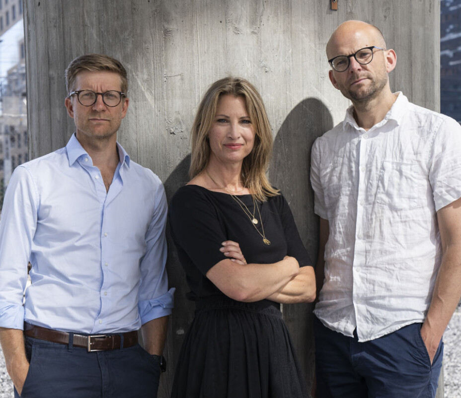 Trioen bak podkasten «Tut & mediekjør». Fra venstre Svein Tore Bergestuen, Eva Sannum og Christian Lyder Marstrander. Trioen bak podkasten «Tut & mediekjør». Fra venstre Svein Tore Bergestuen, Eva Sannum og Christian Lyder Marstrander.