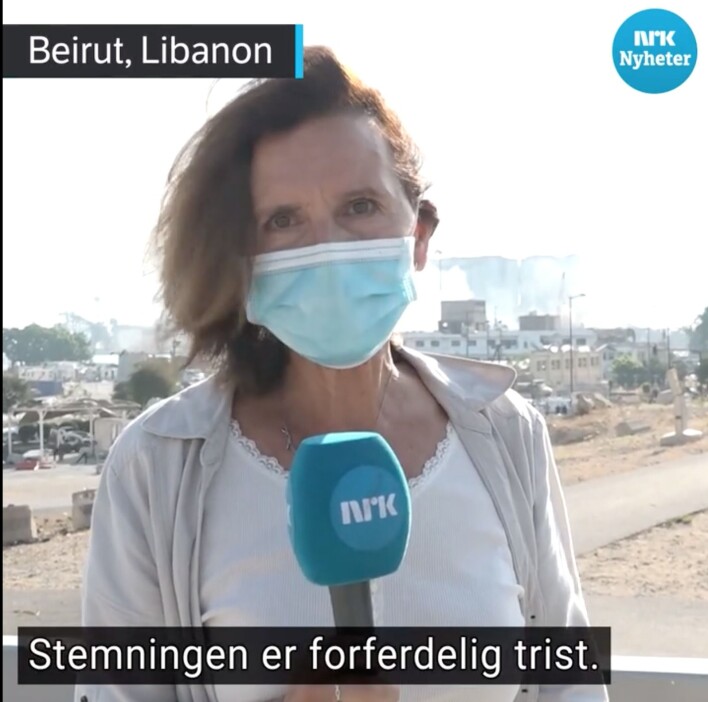 NRKs Sidsel Wold rapporterer på Dagsrevyen få timer etter eksplosjonen. NRKs Sidsel Wold rapporterer på Dagsrevyen få timer etter eksplosjonen.