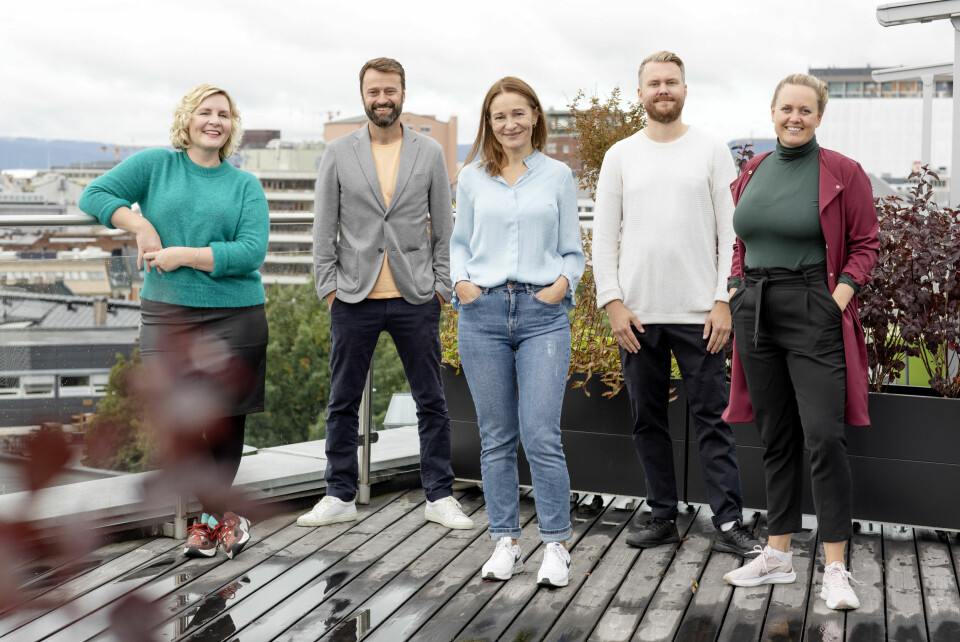 Produktteamet: Fra venstre Ingrid Indseth (produktsjef), Kåre Henriksen (produktsjef), Trine Hanche Aasen (produktsjef), Joakim Nilsen (designer) og Julie Lundgren (strategi- og produktdirektør).
