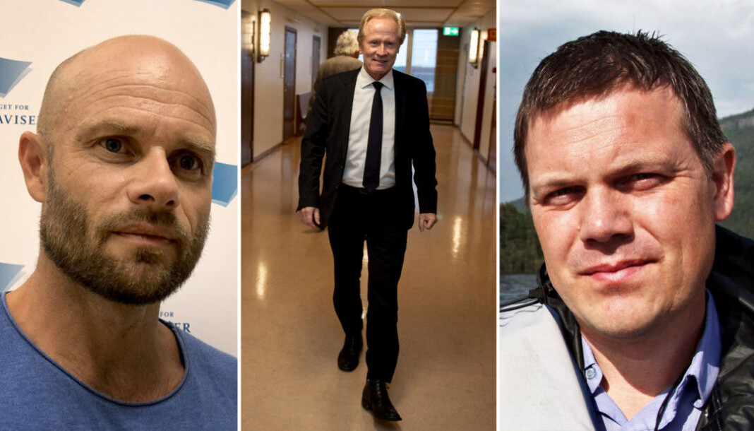 Journalist Thomas Frigård (t.v.) og redaktør Fred C. Gjestad (t.h.) møter på ny i retten. Advokat Per Danielsen representerer fremdeles saksøkeren. Journalist Thomas Frigård (t.v.) og redaktør Fred C. Gjestad (t.h.) møter på ny i retten. Advokat Per Danielsen representerer fremdeles saksøkeren.