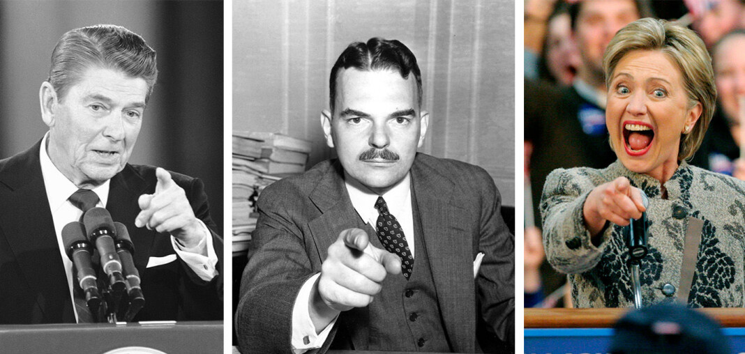 Tre amerikanske presidentval der meiningsmålingane bomma: Ronald Reagan i 1980, Thomas E. Dewey i 1948 og Hillary Clinton i 2016. Tre amerikanske presidentval der meiningsmålingane bomma: Ronald Reagan i 1980, Thomas E. Dewey i 1948 og Hillary Clinton i 2016.