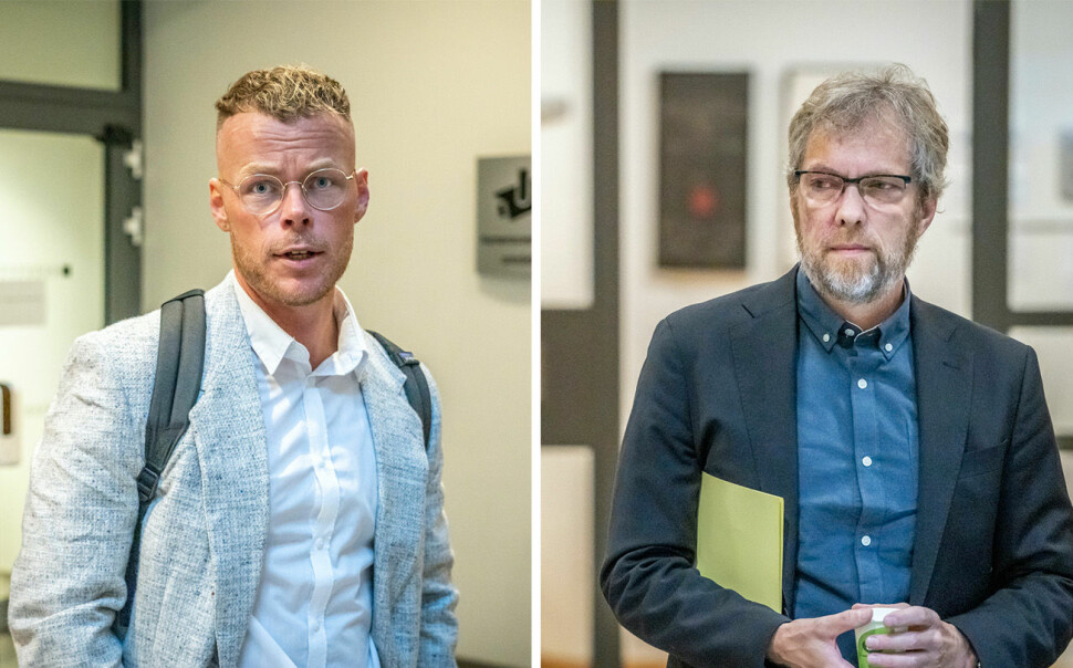Dagbladets Steinar Solås Suvatne (t.v) og NRKs Tormod Strand vitnet begge i saken mot Laila Anita Bertheussen i Oslo tingrett onsdag formiddag.