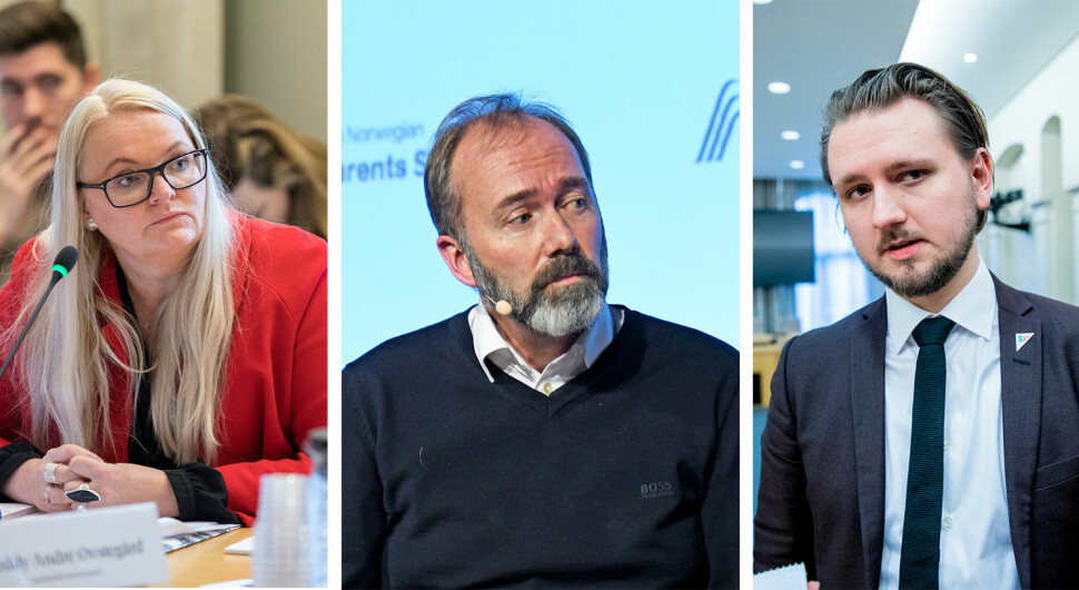 Åslaug Sem-Jacobsen (Sp), Trond Giske (Ap) og Freddy Øvstegård (SV) har ikke mye fint om regjeringens forslag til statsbudsjett for 2021.
