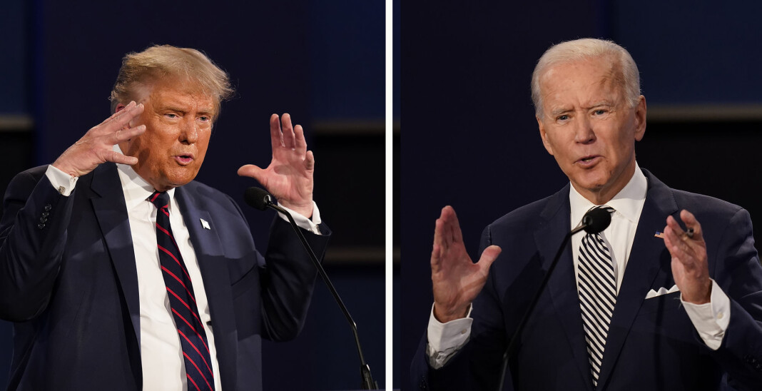 Donald Trump (t.v.) og Joe Biden under den første presidentdebatten i Cleveland i forrige uke. Donald Trump (t.v.) og Joe Biden under den første presidentdebatten i Cleveland i forrige uke.