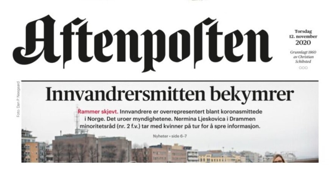 Aftenpostens papirforside torsdag 12. november. Aftenpostens papirforside torsdag 12. november.