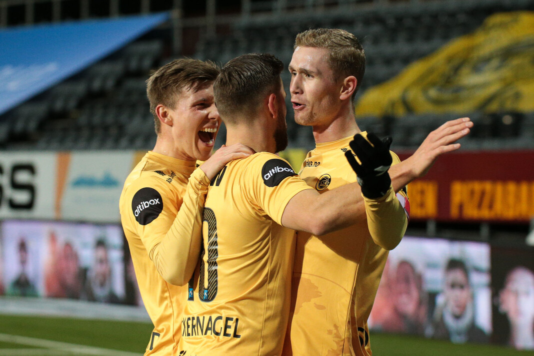 Det er flere aktører som har lagt inn bud på norsk fotball. Her feirer Bodø/Glimt-trioen Alfons Sampsted, Philip Zinckernagel og Ola Solbakken scoring mot Rosenborg sist helg. Det er flere aktører som har lagt inn bud på norsk fotball. Her feirer Bodø/Glimt-trioen Alfons Sampsted, Philip Zinckernagel og Ola Solbakken scoring mot Rosenborg sist helg.