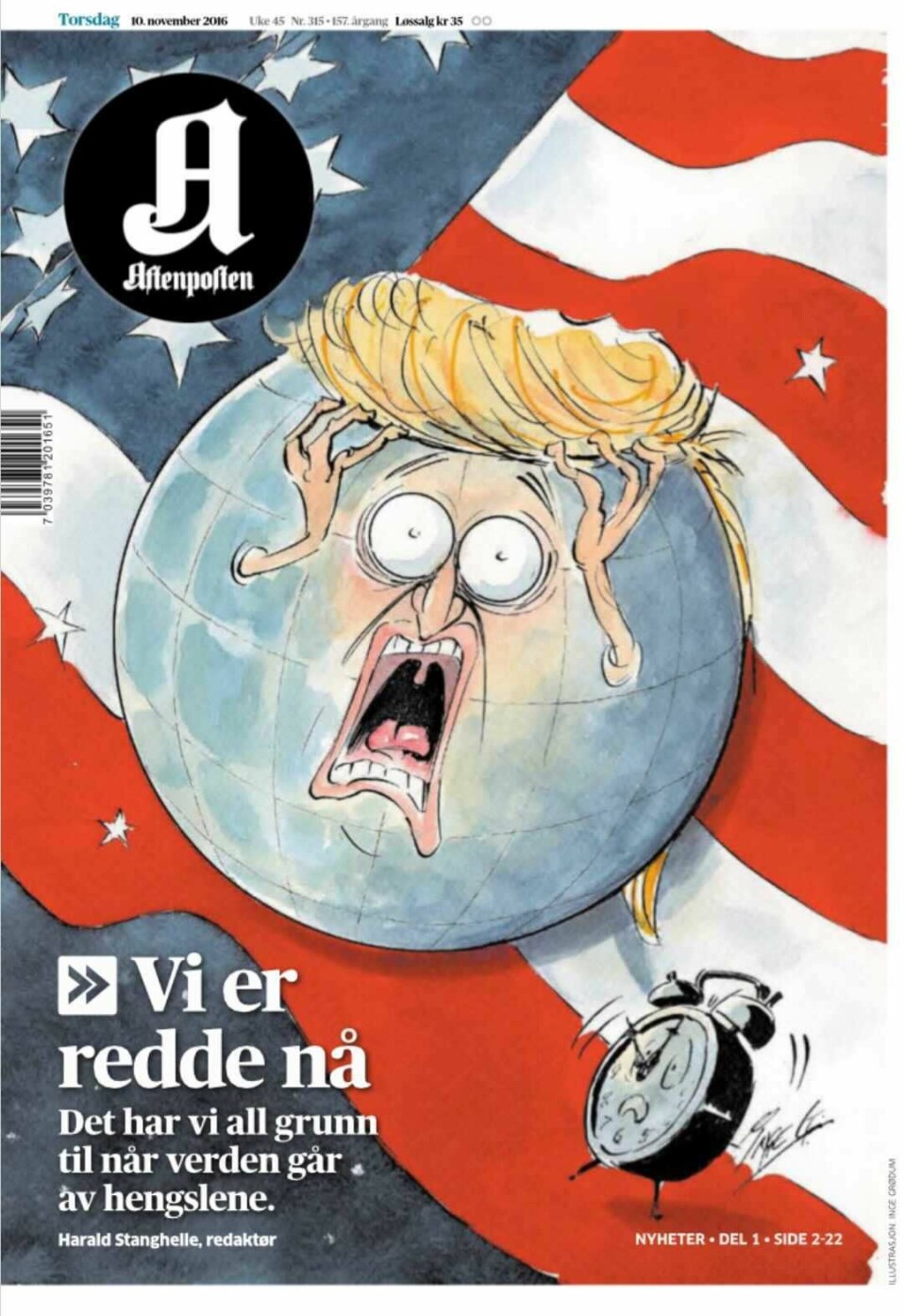 Aftenpostens forside 1. november 2016 var illustrert av Inge Grødum.