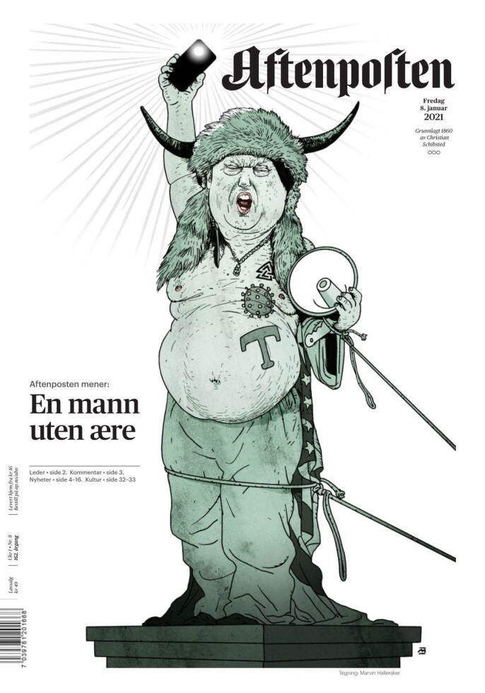 Fredagens papiravis-forside i Aftenposten. Fredagens papiravis-forside i Aftenposten.