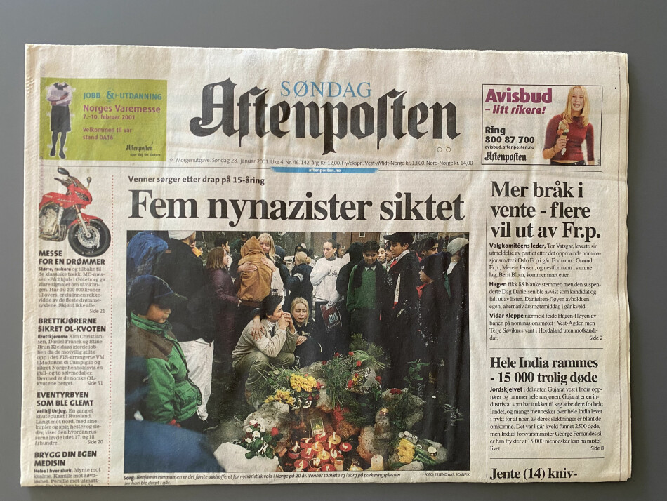 Aftenpostens forside søndag 28. januar 2001.