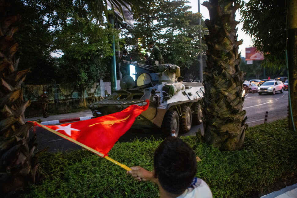 Det har vært demonstrasjoner flere steder i Myanmar i dag. Bildet er fra Yangon. Det har vært demonstrasjoner flere steder i Myanmar i dag. Bildet er fra Yangon.