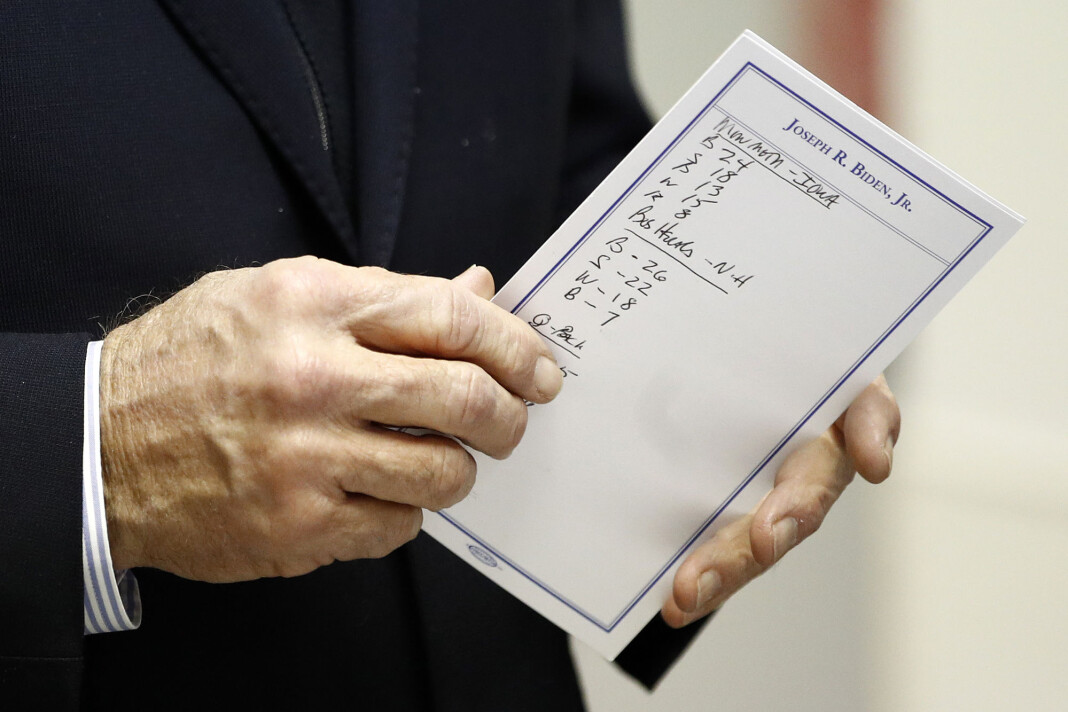 Daværende presidentkandidat Joe Biden med et kort som viste resultater fra meningsmålingene. Daværende presidentkandidat Joe Biden med et kort som viste resultater fra meningsmålingene.
