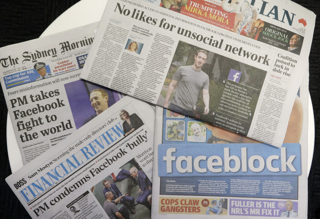 Facebooks reaksjon på lovforslaget i Australia vekker sterkt engasjement. Facebooks reaksjon på lovforslaget i Australia vekker sterkt engasjement.