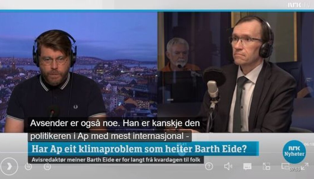 BA-redaktør Sigvald Sveinbjørnsson i debatt med Espen Barth Eide på NRK. BA-redaktør Sigvald Sveinbjørnsson i debatt med Espen Barth Eide på NRK.