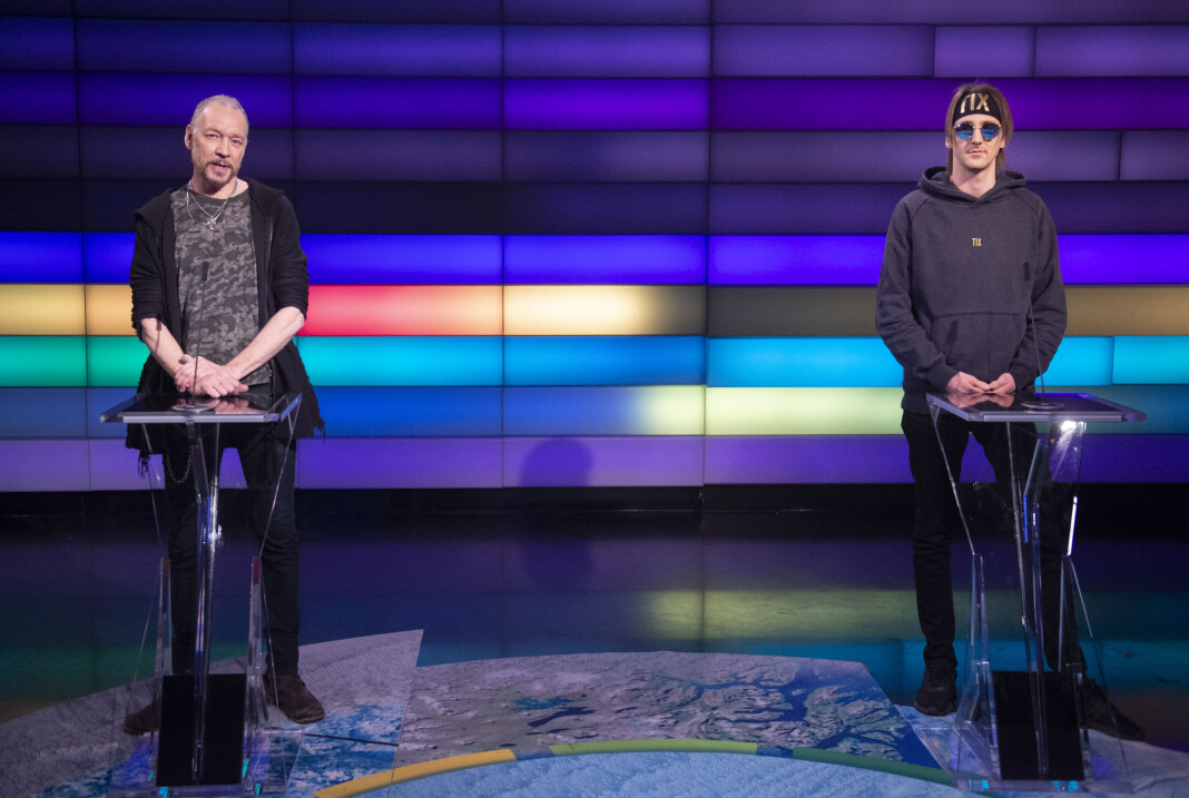Dagbladet-anmelder Anders Grønneberg og Tix, som egentlig heter Andreas Haukeland, i Debattens studio på Marienlyst tirsdag kveld. Dagbladet-anmelder Anders Grønneberg og Tix, som egentlig heter Andreas Haukeland, i Debattens studio på Marienlyst tirsdag kveld.