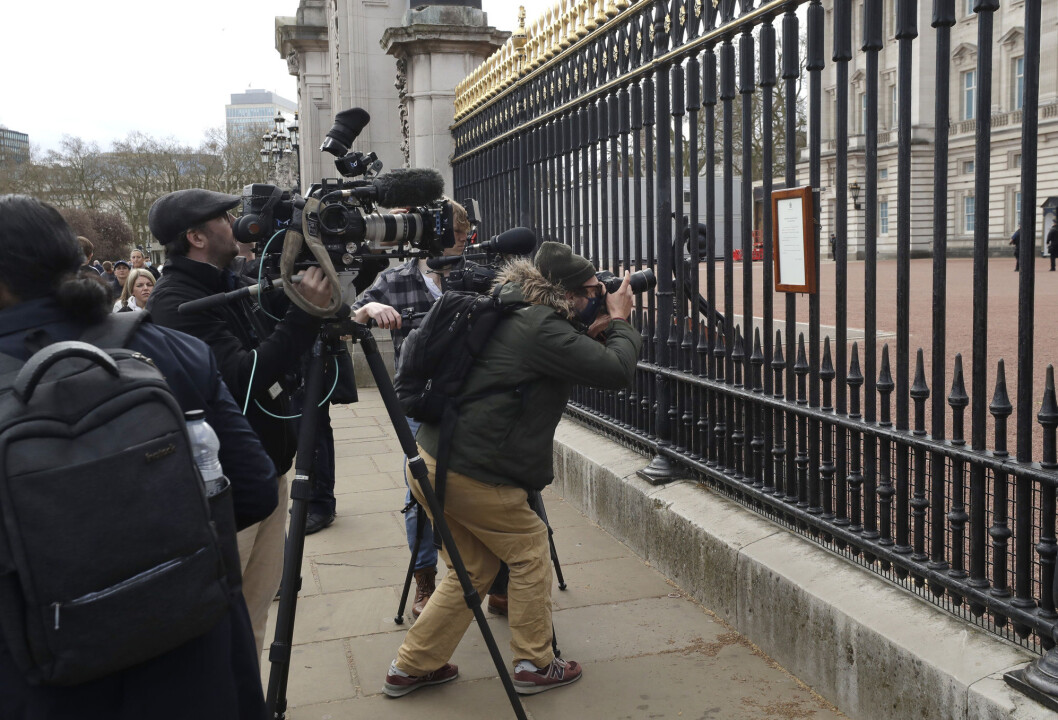 ritisk presse på plass utenfor Buckingham Palace etter kunngjøringen om prins Philips død. ritisk presse på plass utenfor Buckingham Palace etter kunngjøringen om prins Philips død.