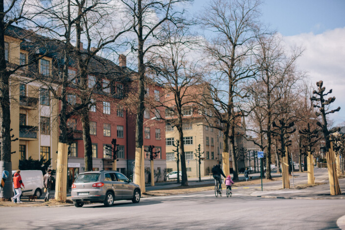Parkeringsplassene er borte til fordel for sykkelfelt i Gyldenløves gate. Parkeringsplassene er borte til fordel for sykkelfelt i Gyldenløves gate.