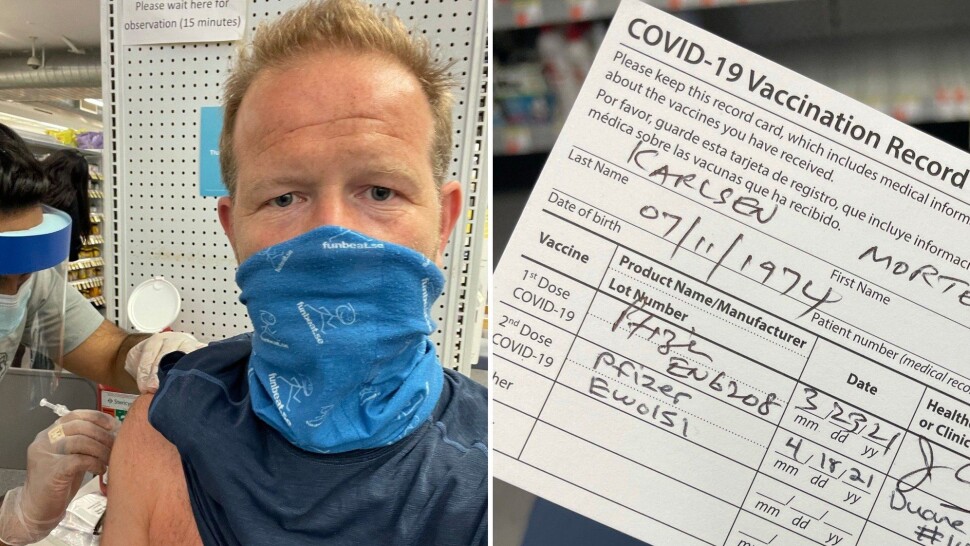 Mens mars og april i fjor var iskald her i New York, full av redsel, elendige nyheter, nærmest traumatisk - og hver eneste dag nesten føltes som den varte i en måned, har de siste ukene i år vært varme, positive og full av gode nyheter, skriver Morten Ø. Karlsen. Her mottar han sin andre Pfizer-sprøyte på søndag som var. Mens mars og april i fjor var iskald her i New York, full av redsel, elendige nyheter, nærmest traumatisk - og hver eneste dag nesten føltes som den varte i en måned, har de siste ukene i år vært varme, positive og full av gode nyheter, skriver Morten Ø. Karlsen. Her mottar han sin andre Pfizer-sprøyte på søndag som var.