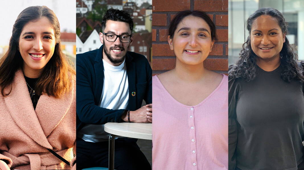 Skal gi Schibsted flerkulturell kompetanse: Fra venstre: Lara Rashid, Osama Shaheen, Chamanpreet Kaur og Gayatri Jeevaharan. Skal gi Schibsted flerkulturell kompetanse: Fra venstre: Lara Rashid, Osama Shaheen, Chamanpreet Kaur og Gayatri Jeevaharan.