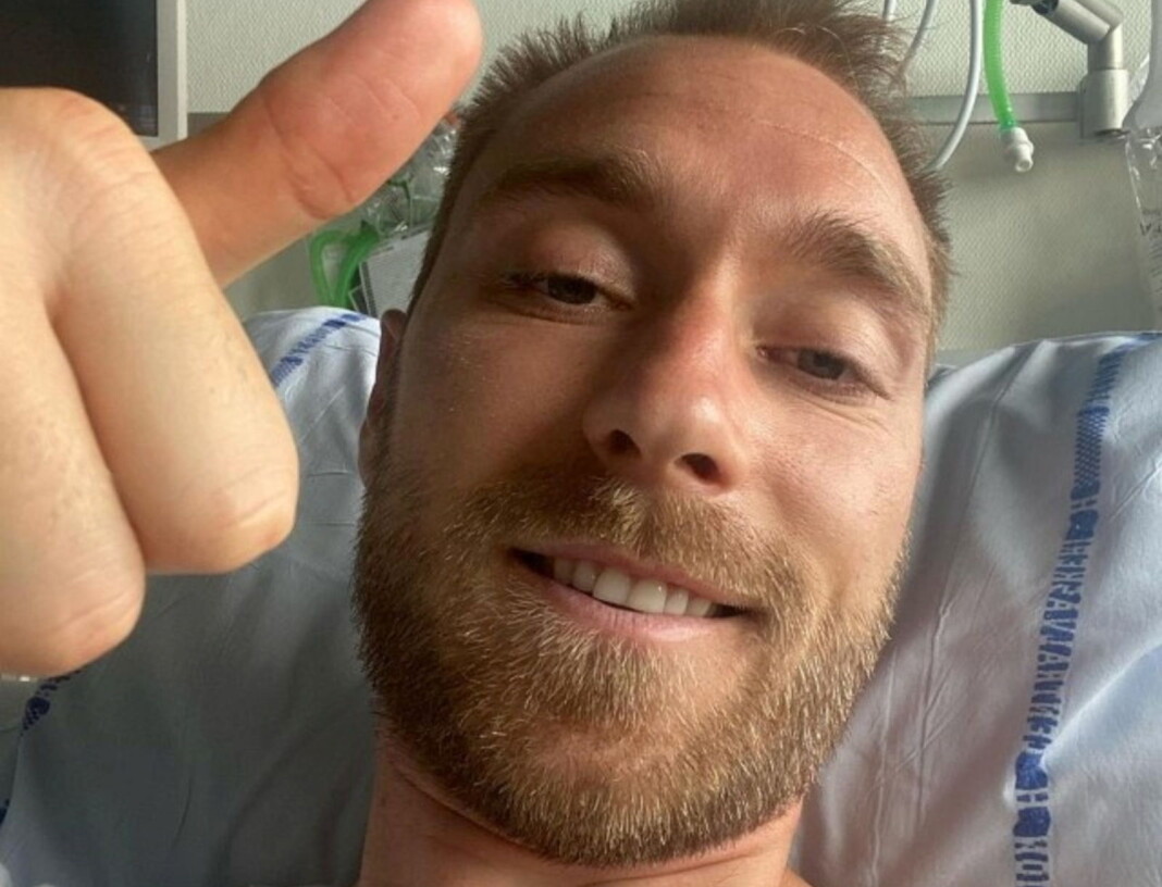Christian Eriksen hilser fra sykesenga. Christian Eriksen hilser fra sykesenga.