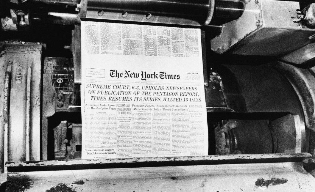 Forsiden til New York Times etter at avisen vant fram i Høyesterett og kunne fortsette publiseringen av «Pentagon Papers». Forsiden til New York Times etter at avisen vant fram i Høyesterett og kunne fortsette publiseringen av «Pentagon Papers».