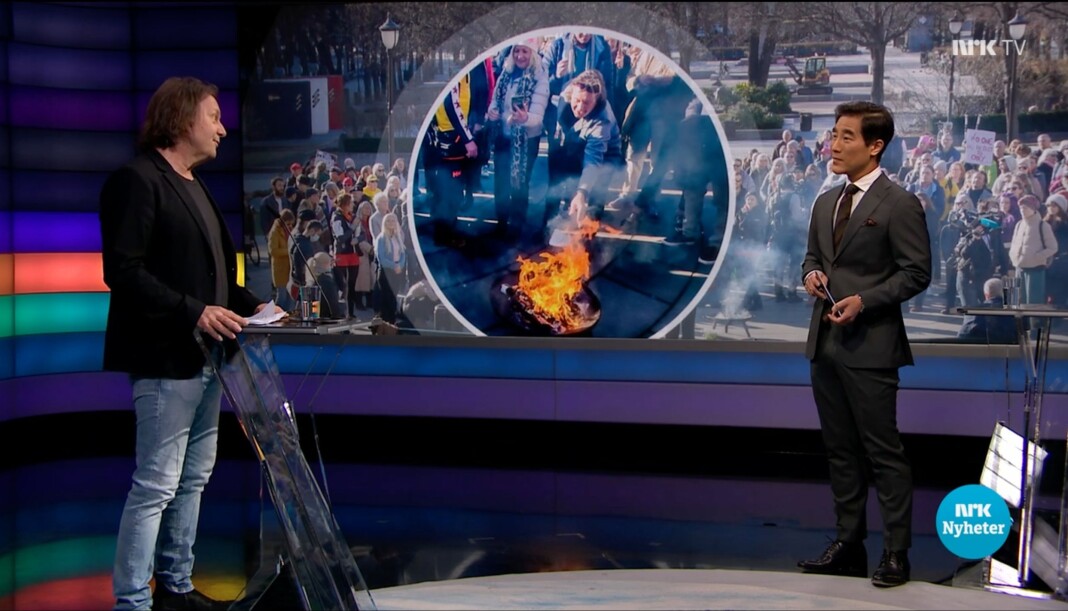 Svein Østvik og programleder Fredrik Solvang under Debatten 27. april i år. Svein Østvik og programleder Fredrik Solvang under Debatten 27. april i år.