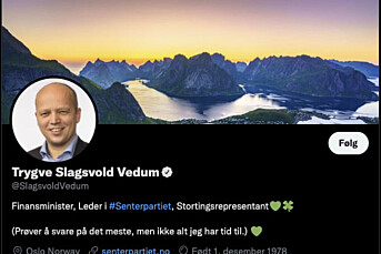 Falsk Vedum-konto slettet etter å ha blitt verifisert av Twitter