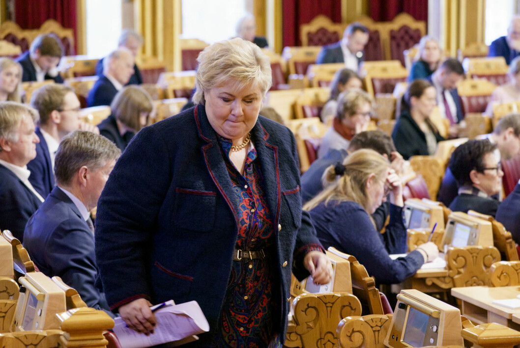 Erna Solberg (H) avbildet i Stortinget.