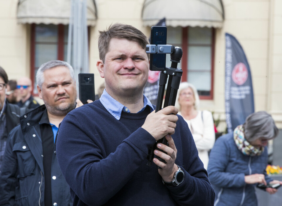 Lars Akerhaug på jobb for Resett i Drammen i 2019.