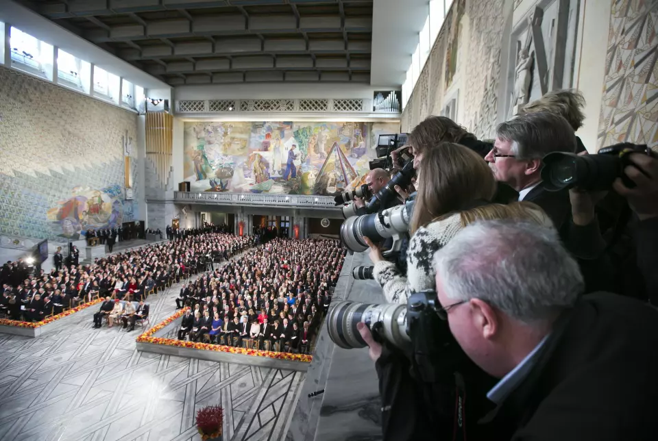 Fotografene var på plass da EU fikk Nobels fredspris i 2012.