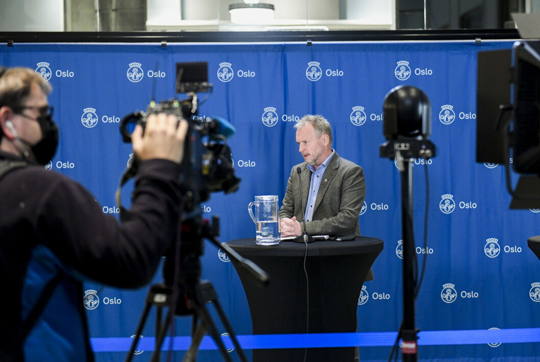 Byrådsleder i Oslo, Raymond Johansen, holdt tirsdag en pressekonferanse etter regjeringens pressekonferanse om koronasituasjonen. Byrådsleder i Oslo, Raymond Johansen, holdt tirsdag en pressekonferanse etter regjeringens pressekonferanse om koronasituasjonen.