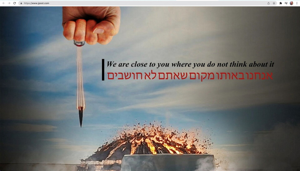 Bilde fra Jerusalem Posts nettside etter at avisen ble utsatt for et dataangrep.
