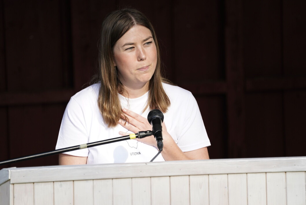 Leder i AUF Astrid Hoem taler på Utøya sommeren 2021. Leder i AUF Astrid Hoem taler på Utøya sommeren 2021.