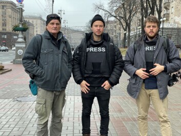VG-journalistene Harald Henden (f.v.), Amund Bakke Fosse og Kyrre Lien i Kyiv.