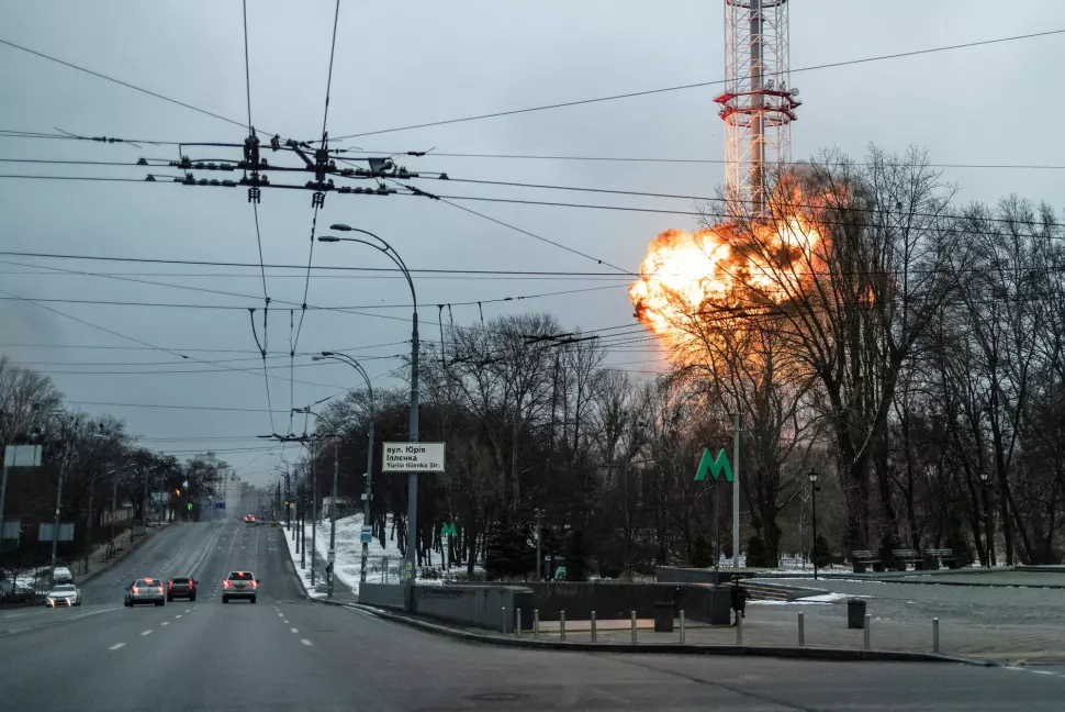 TV-tårnet ved Babyn Yar i Kyiv ble bombet tirsdag.