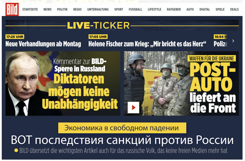 Blokkeringen skjer etter at Bild publiserte flere rapporter på russisk om Russlands krig i Ukraina.