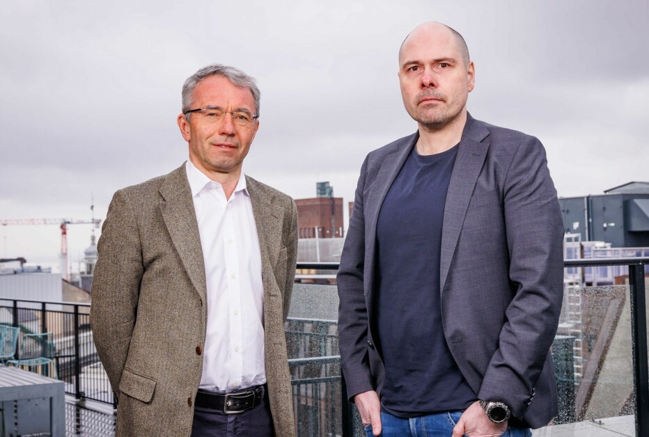 Amedias styreleder André Støylen (t.v) og konsernsjef Anders Møller Opdahl.