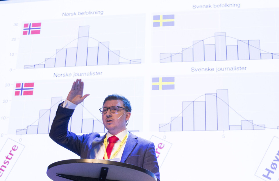 I 17 år har Medieundersøkelsen spurt om nordmenns tiltro til mediene. Her presenterer forsker Erik Knudsen resultatene under Nordiske Mediedager i 2019.