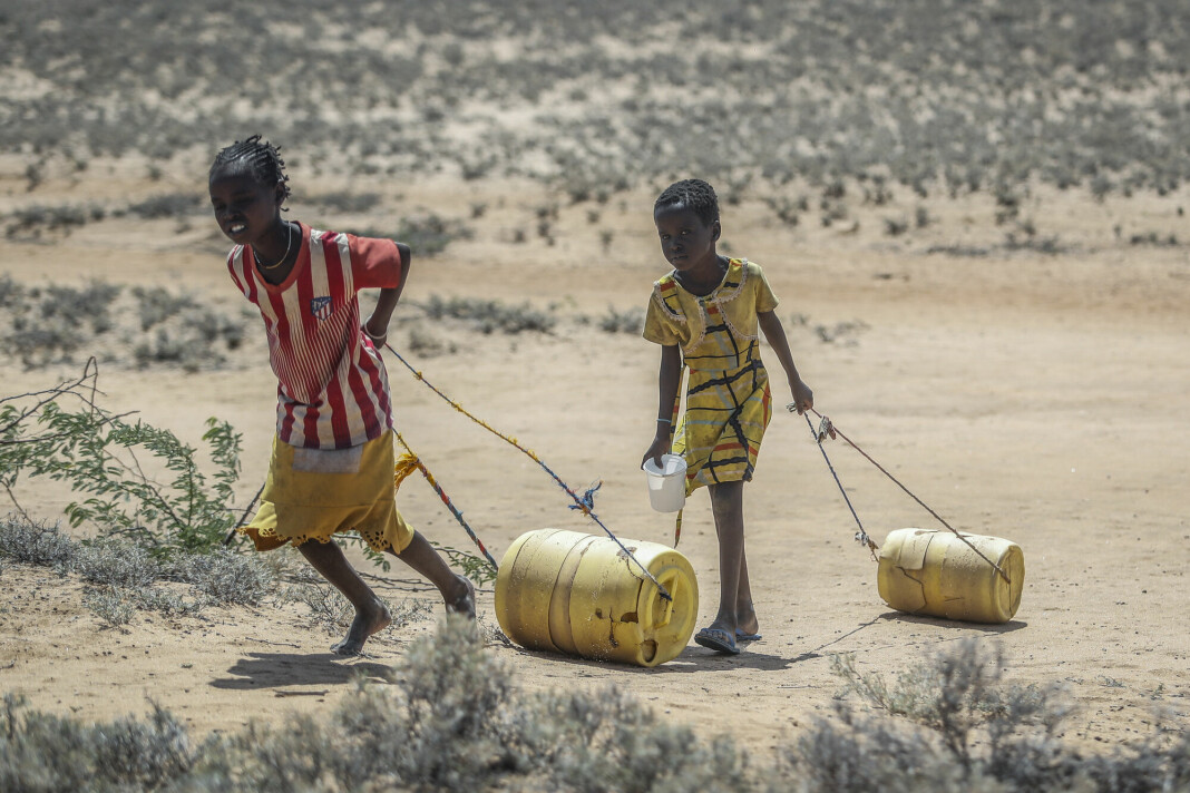 To unge jenter frakter vann i nordre Kenya tidligere denne måneden. Landene på Afrikas Horn rammes hardt av tørke.
