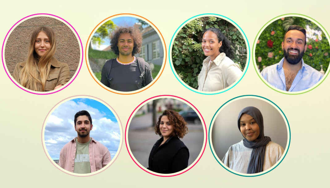 Øverst fra venstre: Aida Zulic, Philip Jason Omollo, Zahra Katrine Arnesen, Usman Ali, Laik Hanbaly, Yasmin Mouafak Abokatmah og Ayaan Aden.