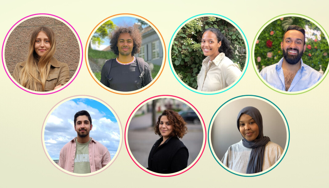 Øverst fra venstre: Aida Zulic, Philip Jason Omollo, Zahra Katrine Arnesen, Usman Ali, Laik Hanbaly, Yasmin Mouafak Abokatmah og Ayaan Aden. Øverst fra venstre: Aida Zulic, Philip Jason Omollo, Zahra Katrine Arnesen, Usman Ali, Laik Hanbaly, Yasmin Mouafak Abokatmah og Ayaan Aden.