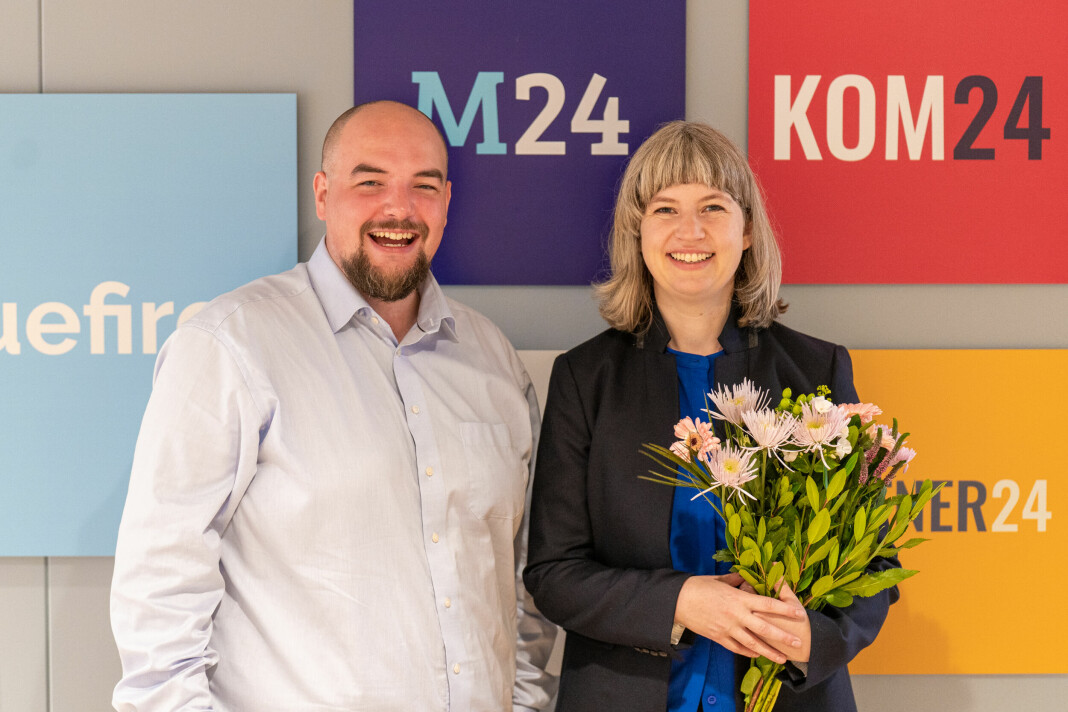 Styreleder og administrerende direktør i Medier24, Erik Waatland, og ny sjefredaktør Cornelia Kristiansen.