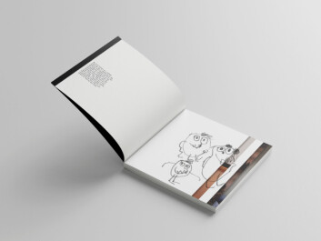 Boka er allerede ferdig designet. Det skal, ifølge Nyborg, være en irriterende bok å bla i. Sidene har forskjellige størrelser, og det er barnetegninger tegnet over bildene Boka er allerede ferdig designet. Det skal, ifølge Nyborg, være en irriterende bok å bla i. Sidene har forskjellige størrelser, og det er barnetegninger tegnet over bildene
