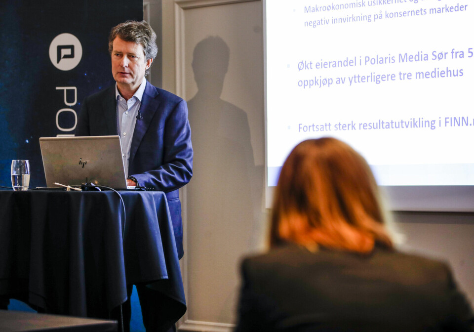 Kvartalstallene til Polaris Media ble presentert av administrerende direktør i Polaris Media Per Axel Koch og finansdirektøren Hege Veiseth.