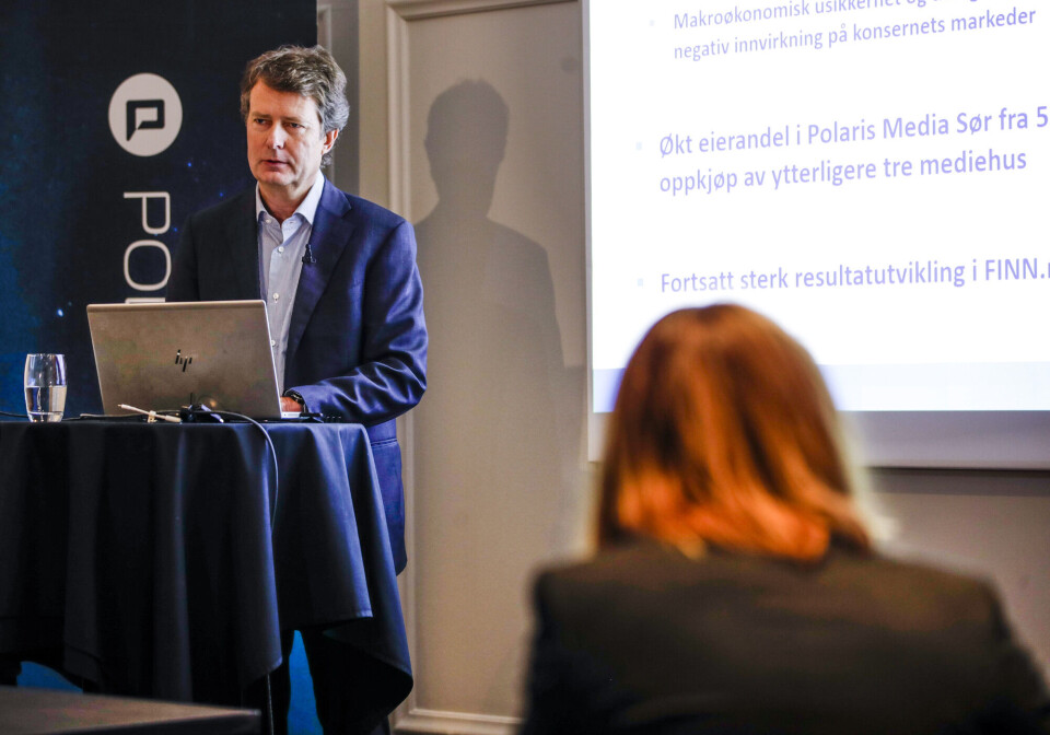 Kvartalstallene til Polaris Media ble presentert av administrerende direktør i Polaris Media Per Axel Koch og finansdirektøren Hege Veiseth. Kvartalstallene til Polaris Media ble presentert av administrerende direktør i Polaris Media Per Axel Koch og finansdirektøren Hege Veiseth.