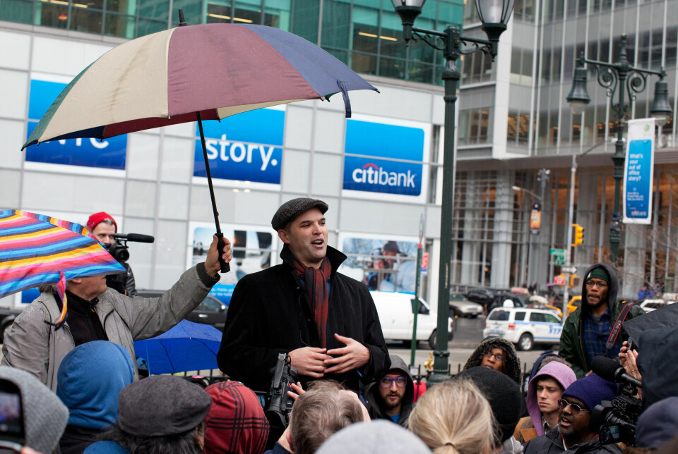 Matt Taibbi fotografert i forbindelse med Occupy Wall Street-demonstrasjonene i 2012.
