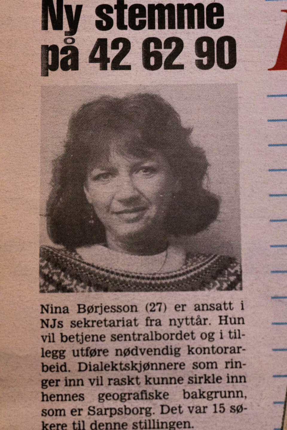 Faksimile: Da Nina fikk jobb i 1988, skrev Journalisten en liten notis om henne.